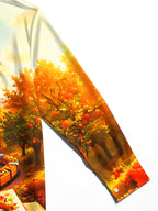 Oceanlyte Men's Long Sleeve Shirt - Autumn Landscape With Steam Train And Pumpkins Print with Chest Pocket