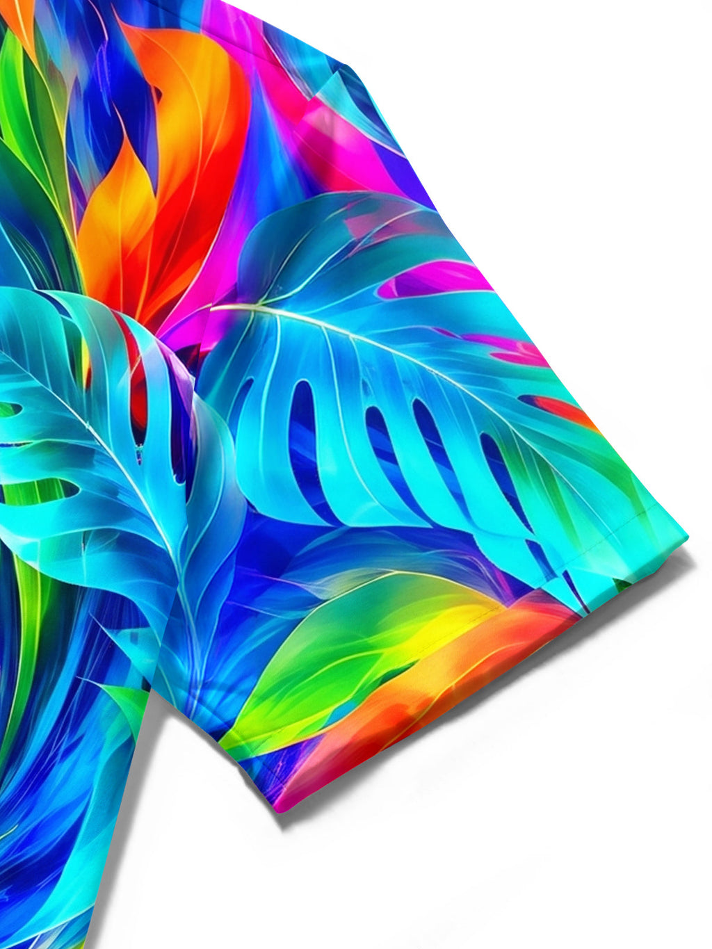 Oceanlyte Men's Hawaiian Abstract Neon Tropical Leaves Print Short Sleeve Shirt with Chest Pocket