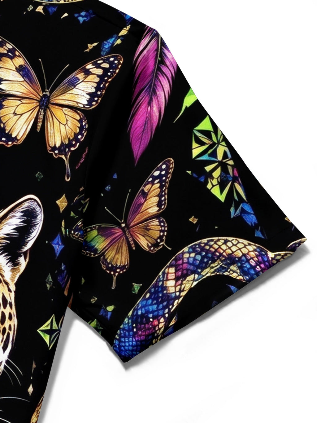 Oceanlyte Men's Leopard And Butterflies Print Short Sleeve Shirt with Chest Pocket