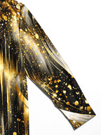 Oceanlyte Men's Long Sleeve Shirt - Abstract Gold And Black Splatter With Radial Lines Print with Chest Pocket