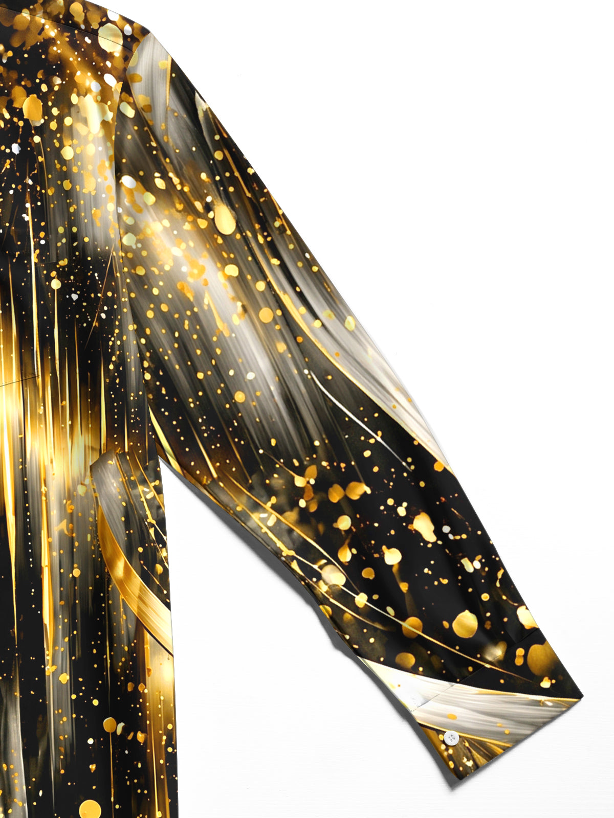 Oceanlyte Men's Long Sleeve Shirt - Abstract Gold And Black Splatter With Radial Lines Print with Chest Pocket