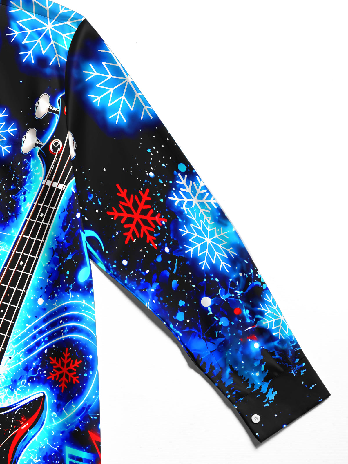 Oceanlyte Men's Graphic Electric Blue Bass Guitar Print Long Sleeve Shirt with Chest Pocket