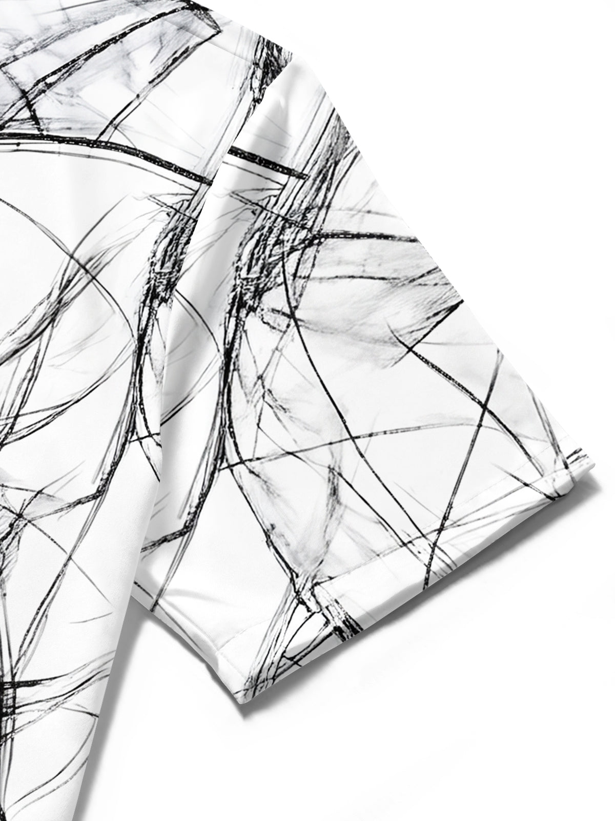 Oceanlyte Men's Printed Abstract Black Scribble Lines Print Short Sleeve Shirt with Chest Pocket