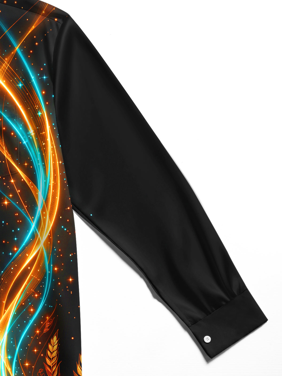 Oceanlyte Men's Long Sleeve Shirt - Thanksgiving Neon Turkey With Wheat And Pumpkins Print with Chest Pocket