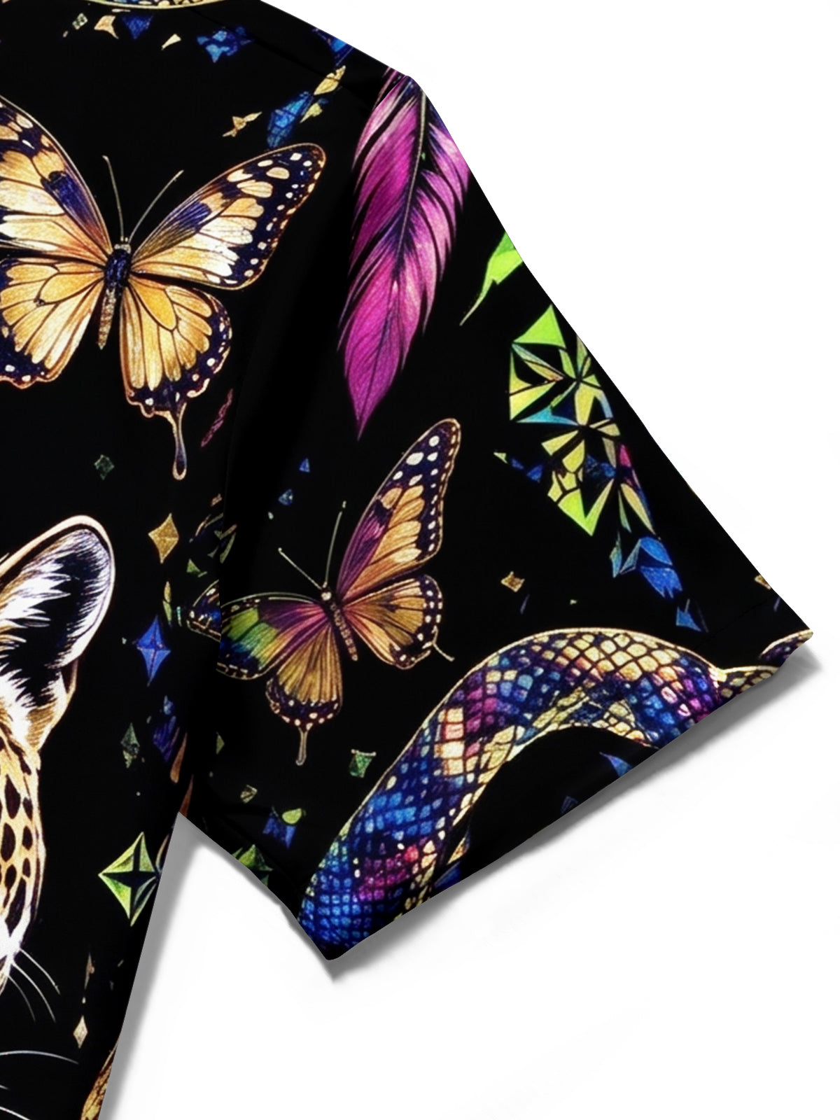 Oceanlyte Men's Leopard And Butterflies Print Short Sleeve Shirt with Chest Pocket