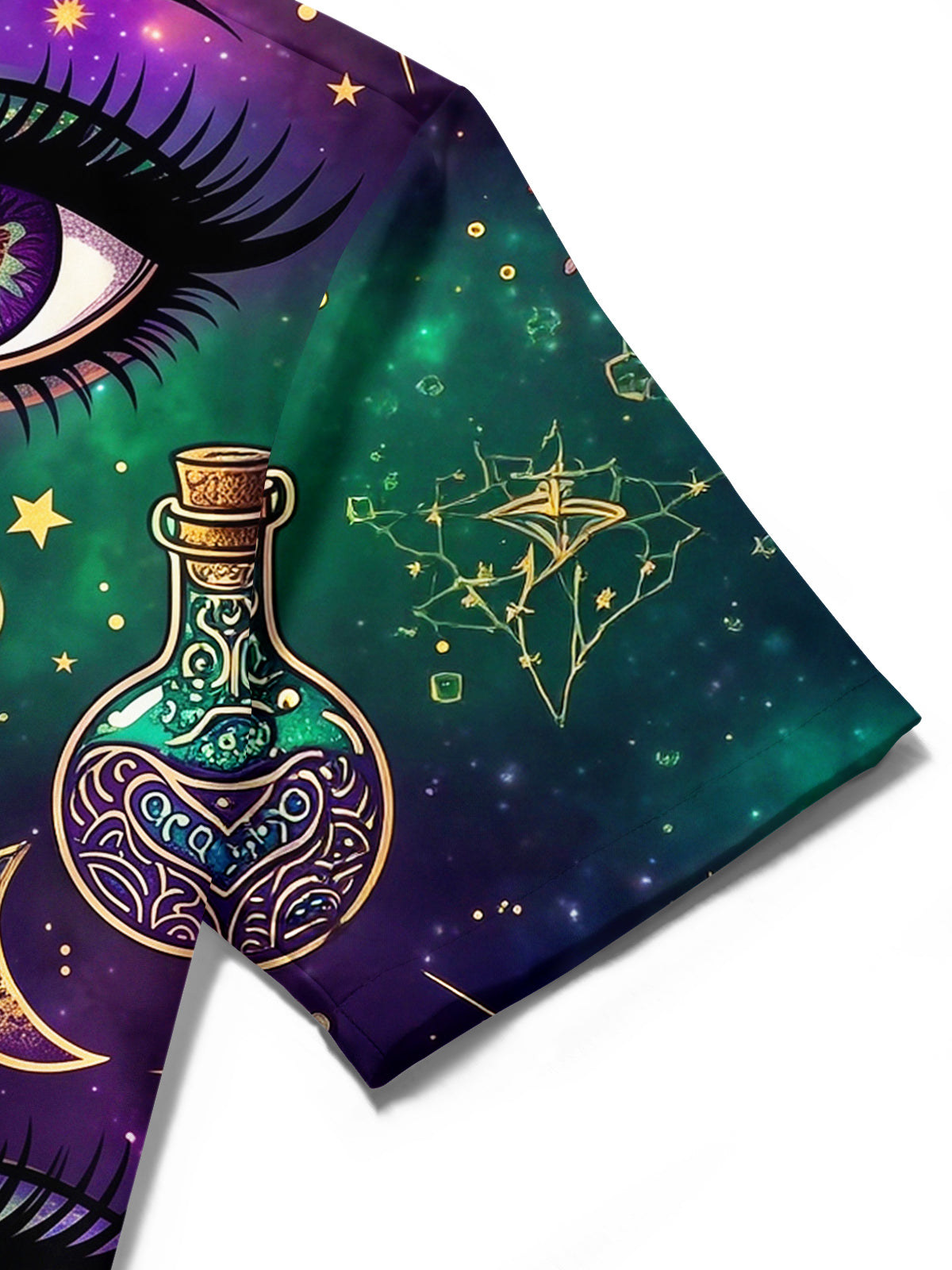 Oceanlyte Men's Short Sleeve Shirt - Halloween Mystical Elements Print Mystical Eyes And Starry Sky Print with Chest Pocket