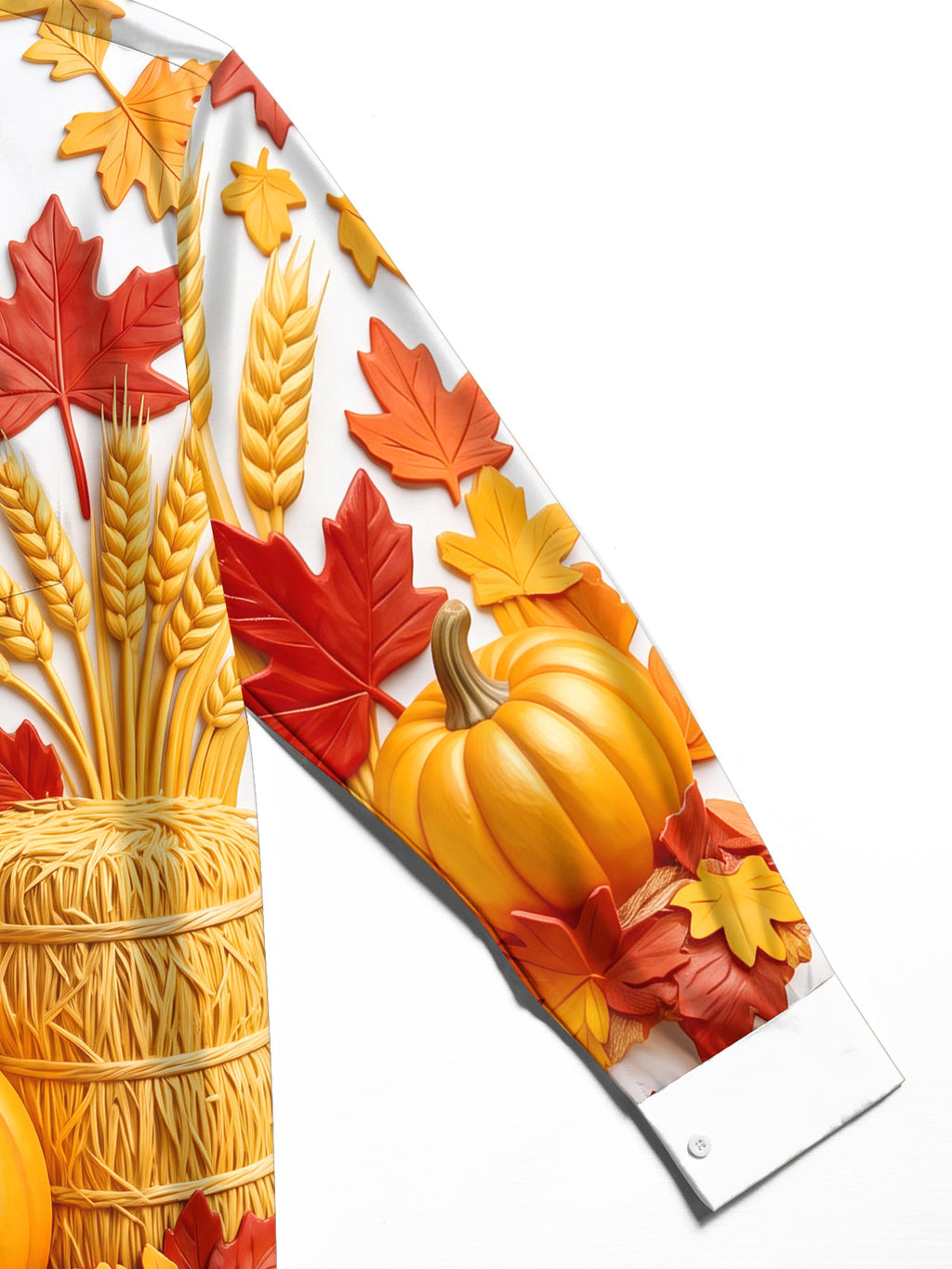 Oceanlyte Men's Long Sleeve Shirt - Thanksgiving Autumn Harvest Pumpkins And Wheat Sheaves Print with Chest Pocket