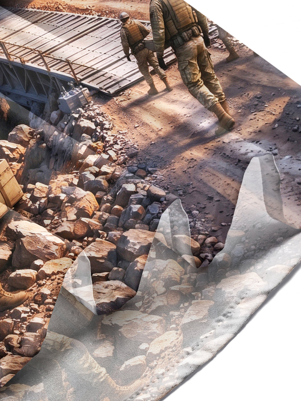 The "Mountain Pass Logistics" Oceanlyte Men's Long Sleeve Shirt - Military Combat Scene With Armored Vehicle And Soldiers Print with Chest Pocket