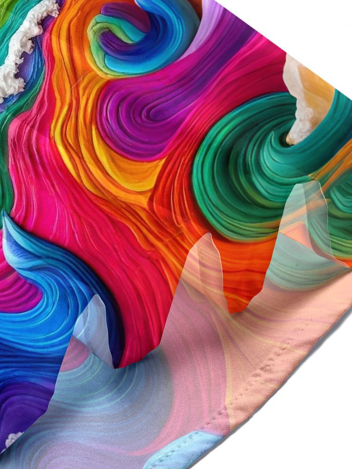 Oceanlyte Men's Graphic Rainbow Ocean Waves Print Short Sleeve Shirt with Chest Pocket
