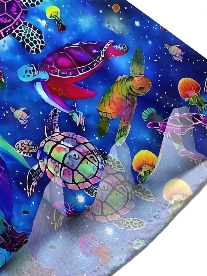 Oceanlyte Men's Hawaiian Neon Sea Turtles Print Short Sleeve Shirt with Chest Pocket