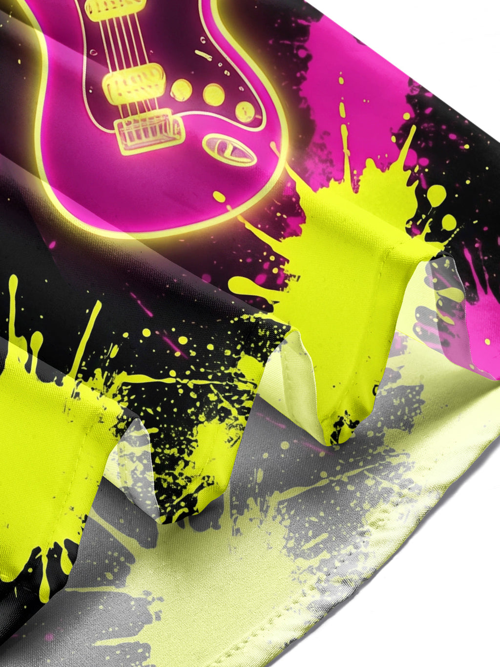 Oceanlyte Men's Neon Electric Guitar And Music Notes Print Long Sleeve Shirt with Chest Pocket
