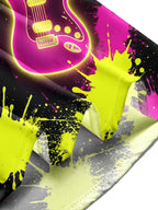 Oceanlyte Men's Neon Electric Guitar And Music Notes Print Long Sleeve Shirt with Chest Pocket