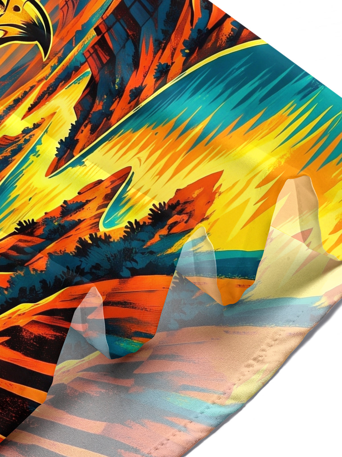 Oceanlyte Men's Short Sleeve Stand Collar Shirt - Eagle Flying Over Canyon Landscape Print with Chest Pocket