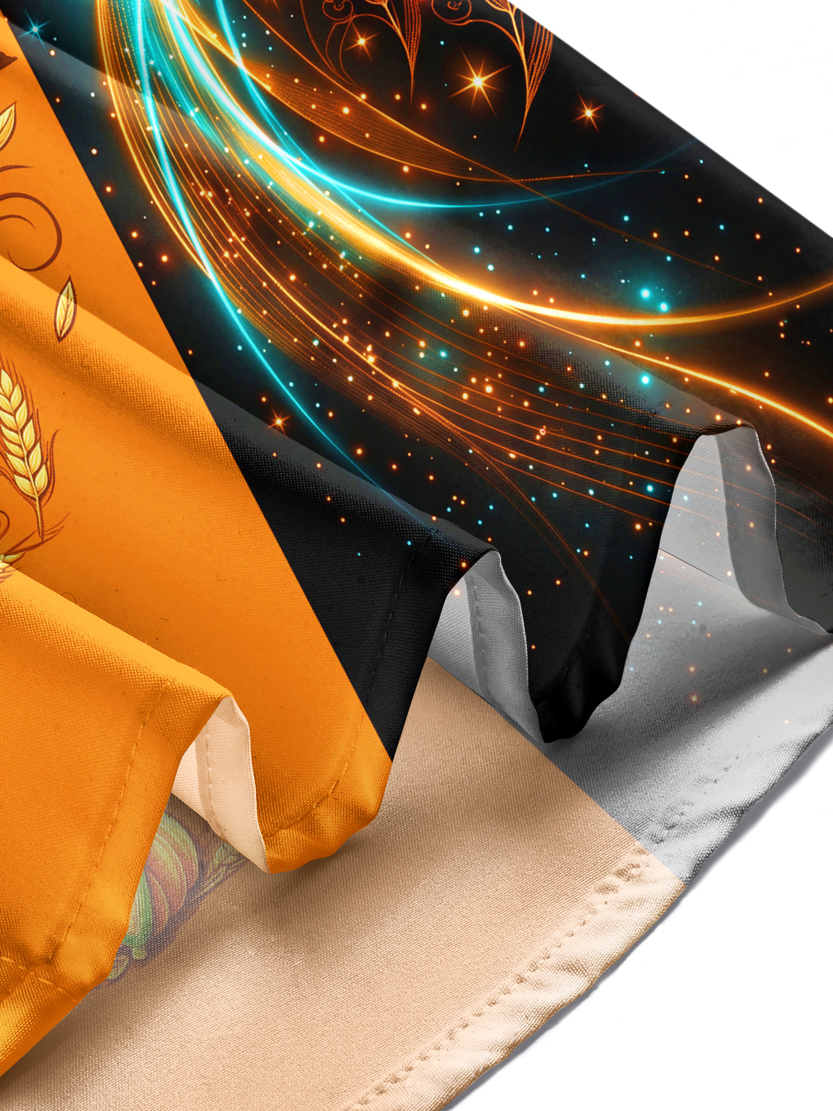 Oceanlyte Men's Long Sleeve Shirt - Thanksgiving Neon Turkey With Wheat And Pumpkins Print with Chest Pocket