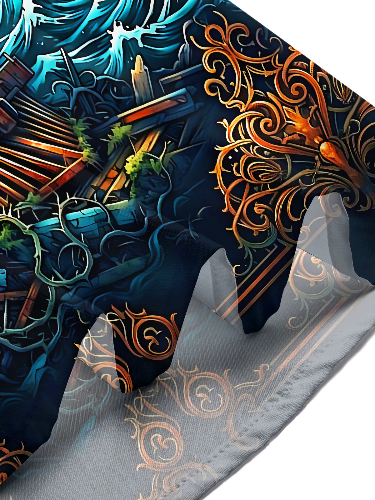 Oceanlyte Men's Steampunk Train And Coastal Lighthouse Print Short Sleeve Shirt with Chest Pocket