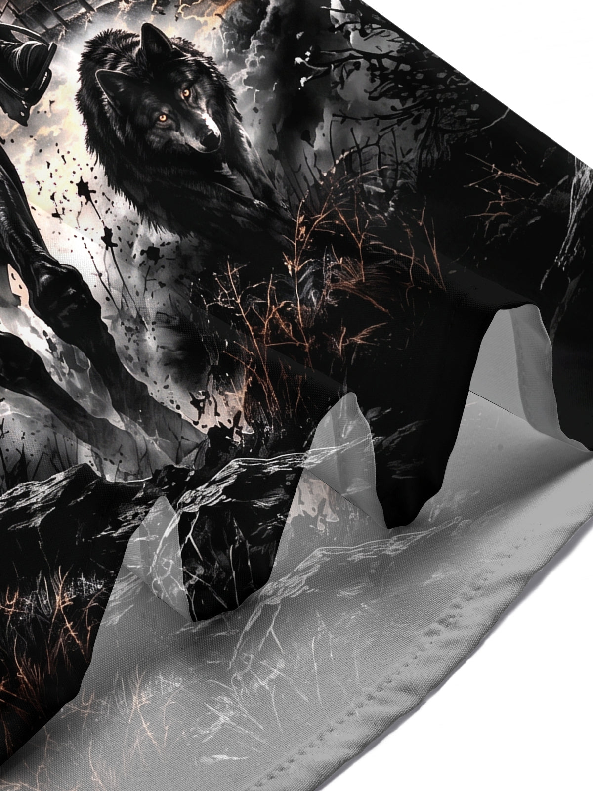 Oceanlyte Men's Short Sleeve Shirt - Halloween Dark Fantasy Landscape Print Cowboy On Horseback With Wolves And Crows Print