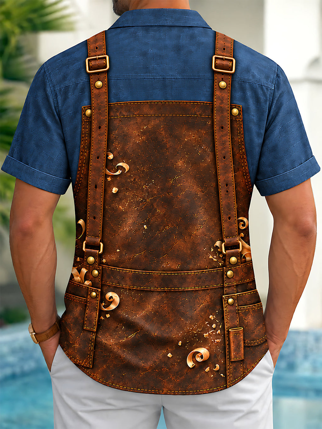 Oceanlyte Men's Short Sleeve Shirt - Woodworking Tools And Wood Shavings On Leather Apron Print with Chest Pocket