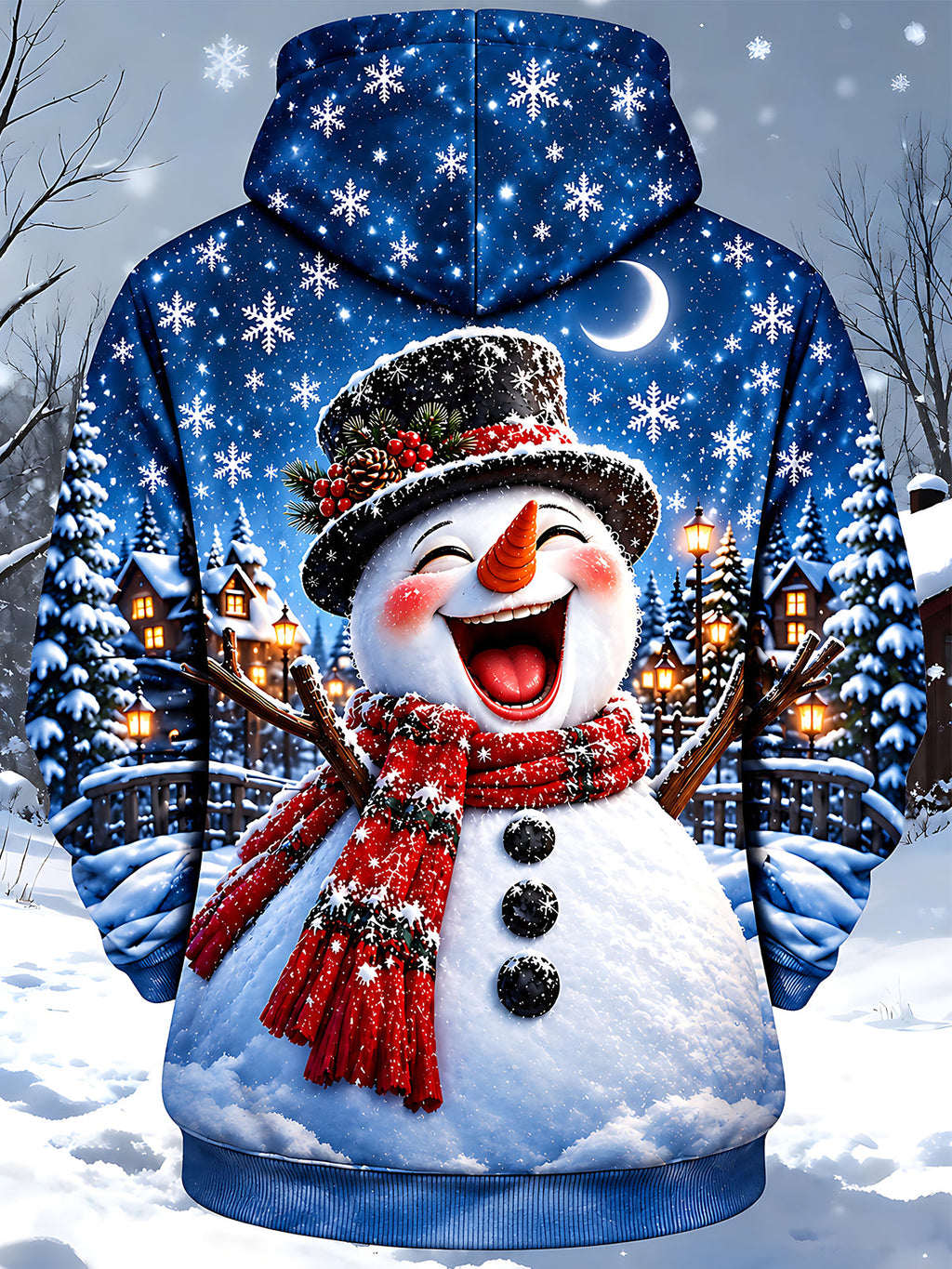 Oceanlyte Men's Graphic Christmas Snowman Print Long Sleeve Hoodie with Chest Pocket