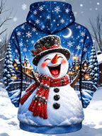 Oceanlyte Men's Graphic Christmas Snowman Print Long Sleeve Hoodie with Chest Pocket