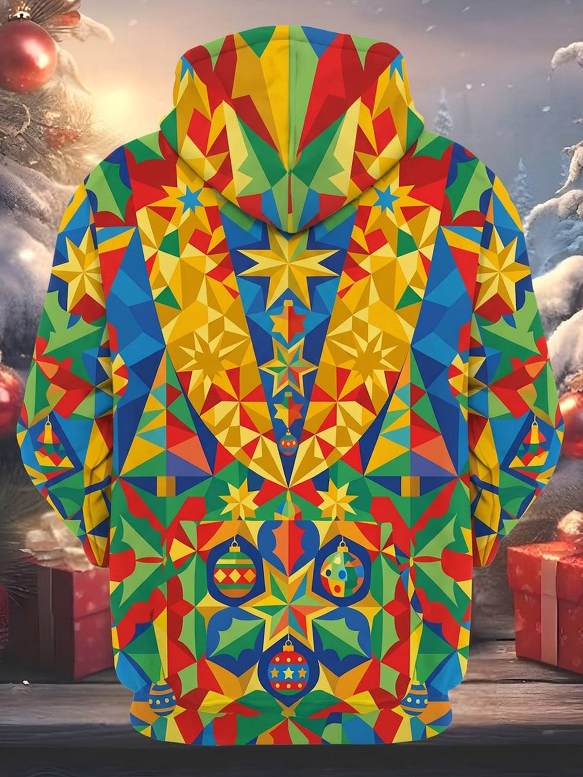Oceanlyte Men's Patterned Geometric Christmas Pattern Long Sleeve Hoodie with Chest Pocket