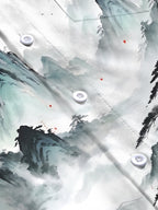 Oceanlyte Men's Long Sleeve Shirt - Chinese Landscape Mountains And Pine Trees Print with Chest Pocket