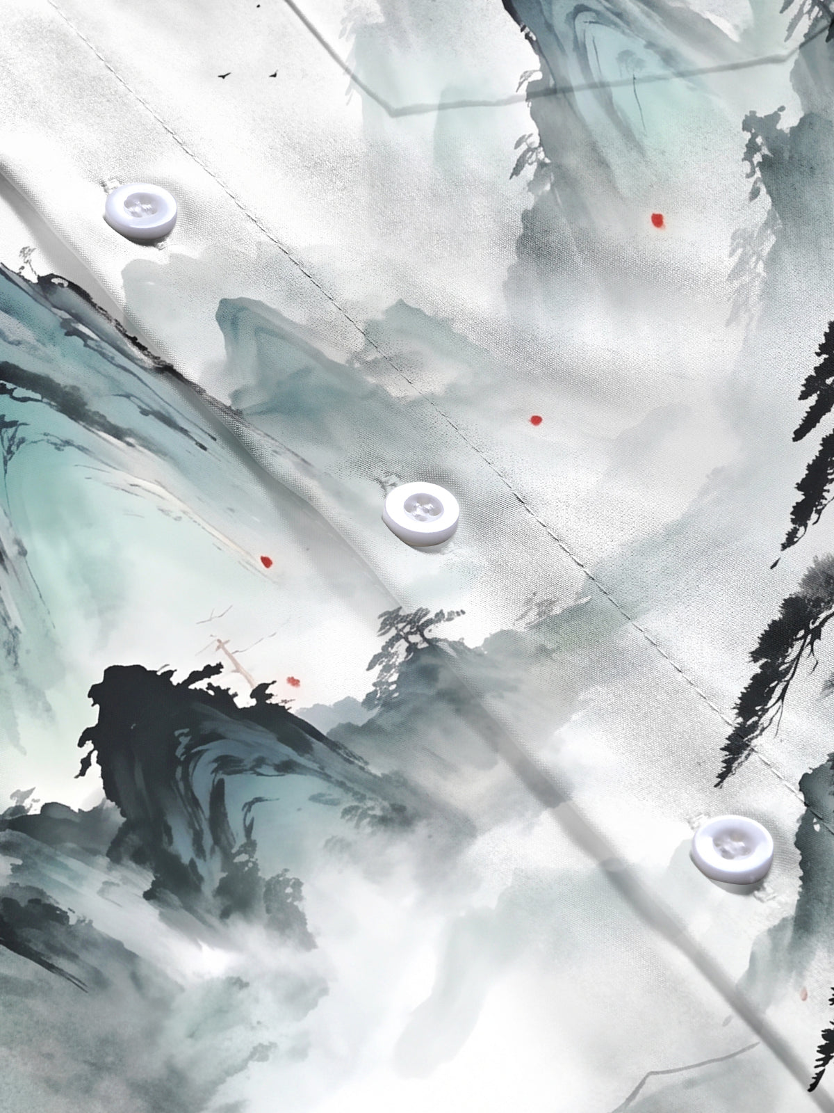 Oceanlyte Men's Long Sleeve Shirt - Chinese Landscape Mountains And Pine Trees Print with Chest Pocket