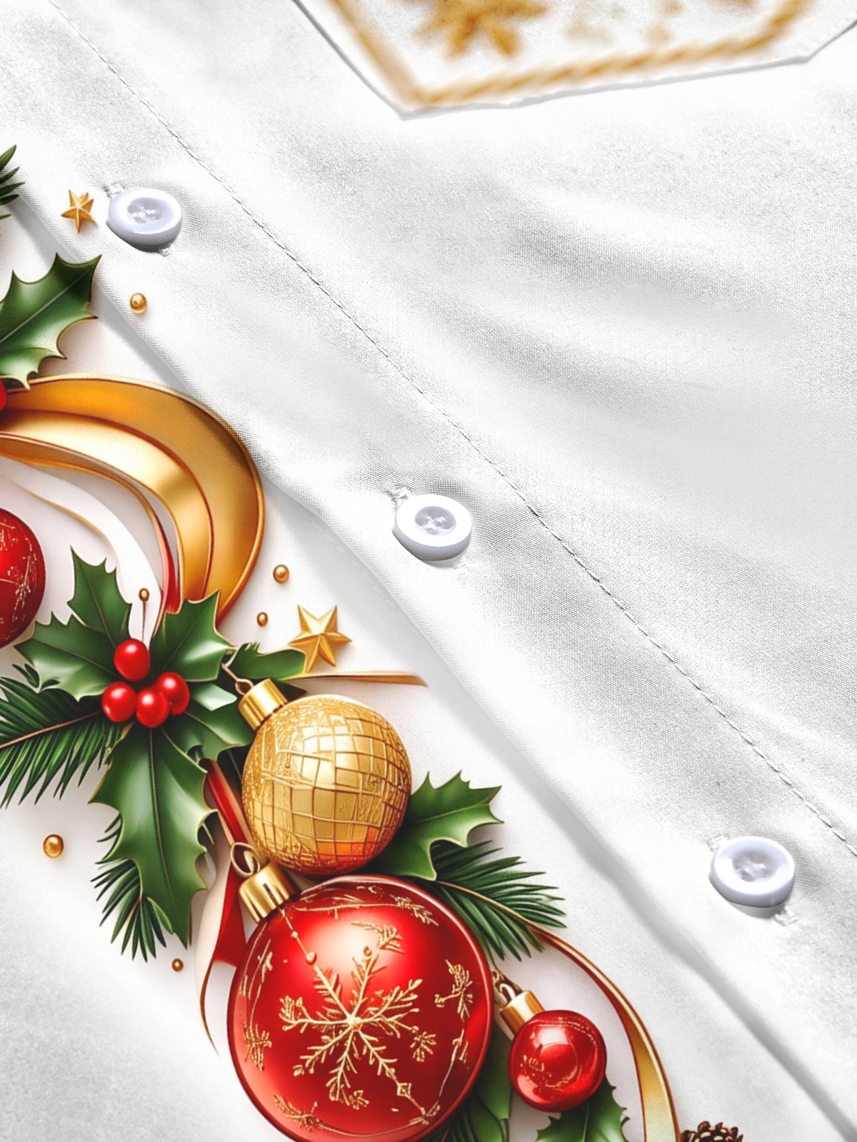 Oceanlyte Men's Printed Christmas Ornaments And Bells Print Long Sleeve Shirt with Chest Pocket