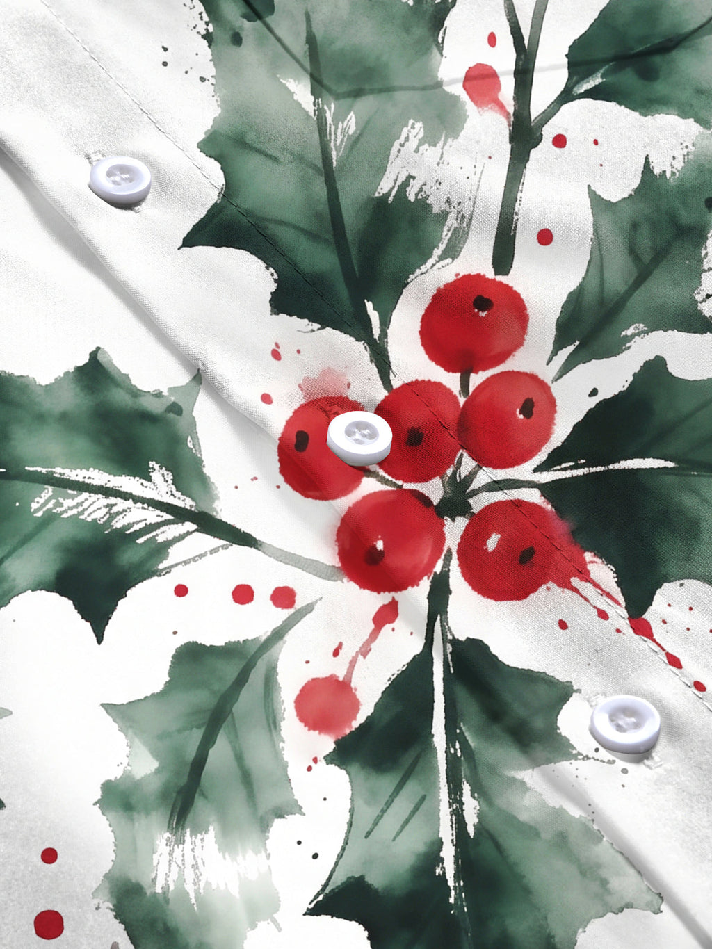 Oceanlyte Men's Christmas Holly Leaves And Red Berries Print Long Sleeve Shirt with Chest Pocket
