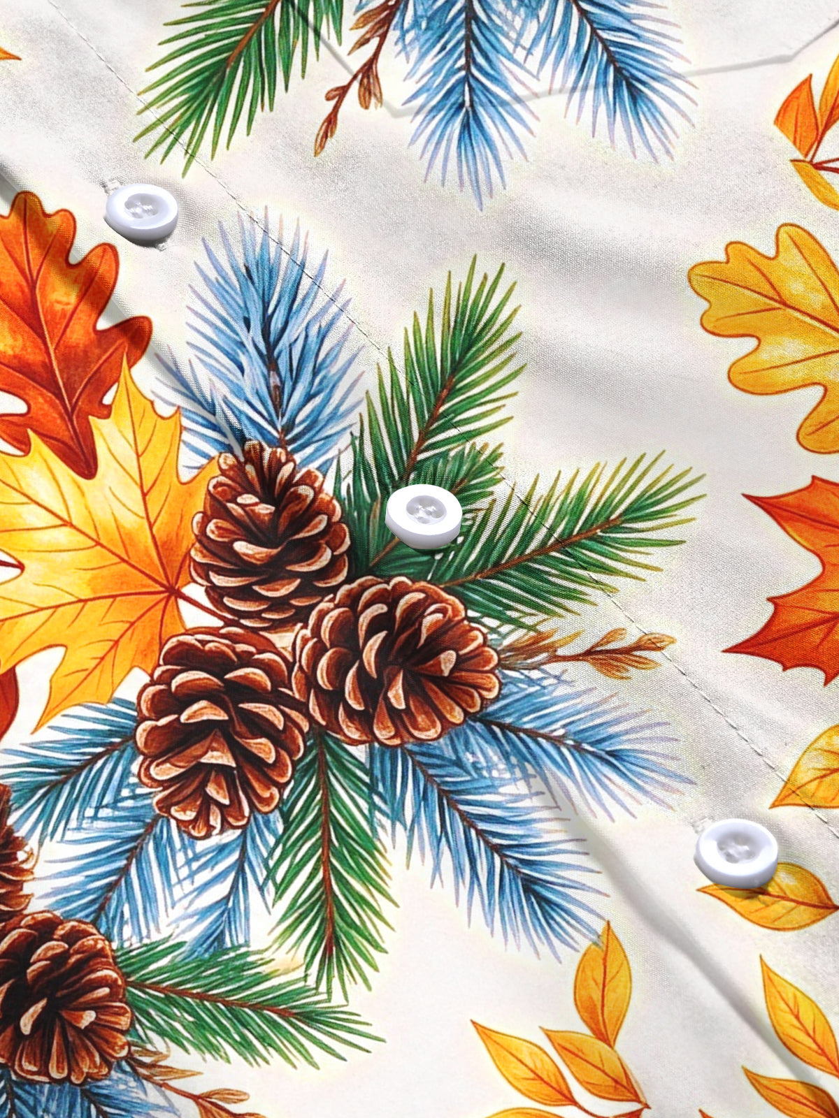 Oceanlyte Men's Long Sleeve Shirt - Autumn Maple Leaves And Winter Pine Cones With Pine Needles Print with Chest Pocket