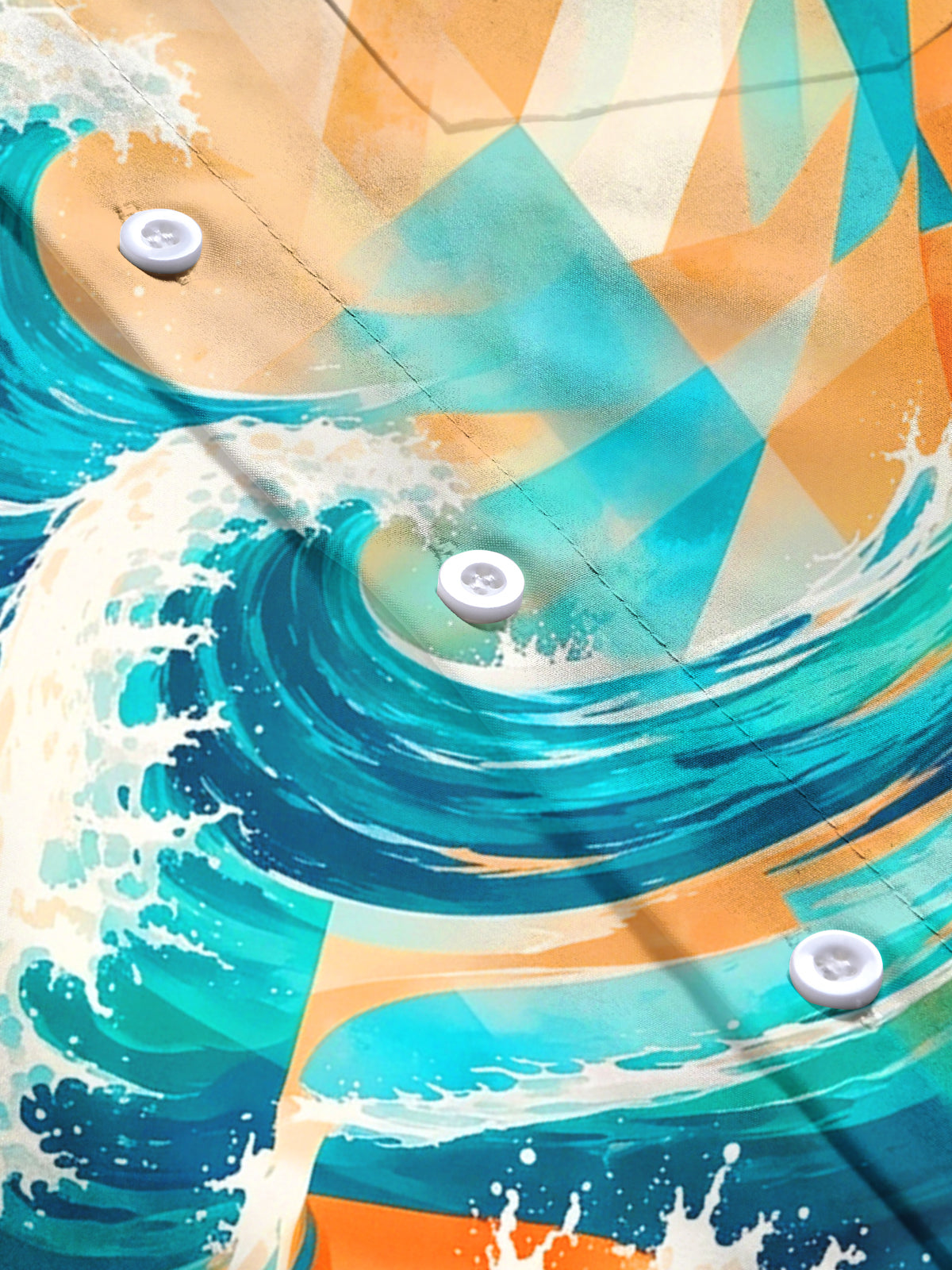 Oceanlyte Men's Hawaiian Geometric Watercolor Waves Print Long Sleeve Shirt with Chest Pocket