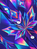 Oceanlyte Men's Neon Iridescent Geometric Maple Leaf Print Long Sleeve Shirt with Chest Pocket