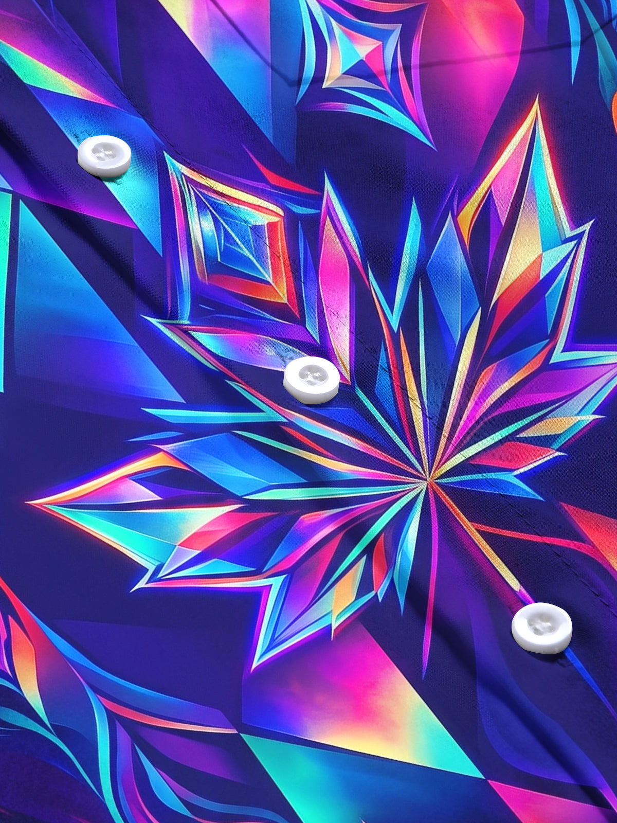 Oceanlyte Men's Neon Iridescent Geometric Maple Leaf Print Long Sleeve Shirt with Chest Pocket