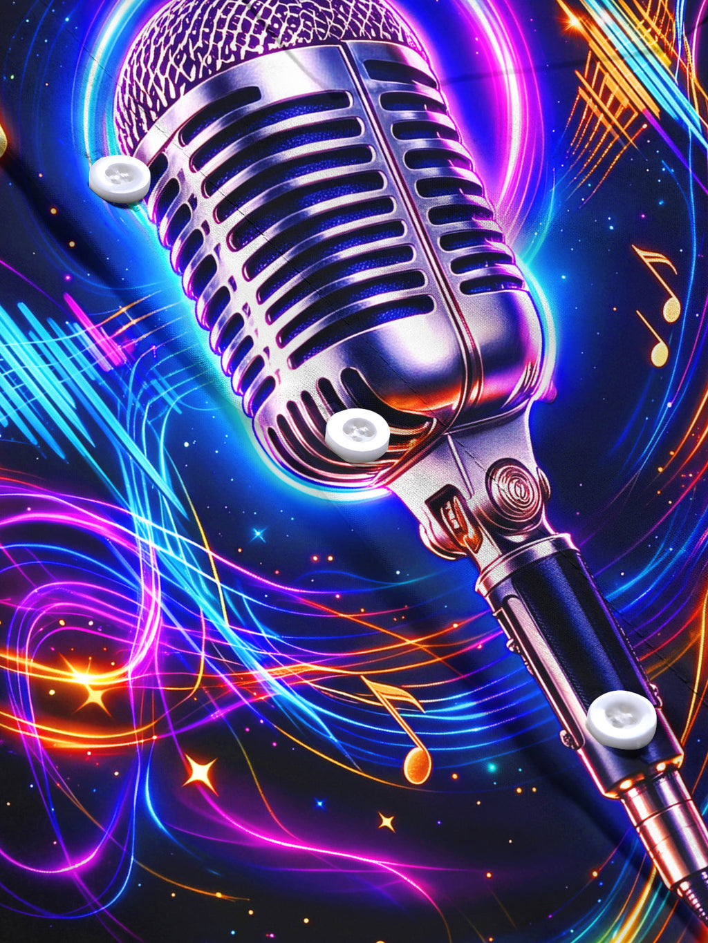 Oceanlyte Men's Long Sleeve Shirt - Vintage Microphone With Neon Music Notes And Sound Waves Print with Chest Pocket