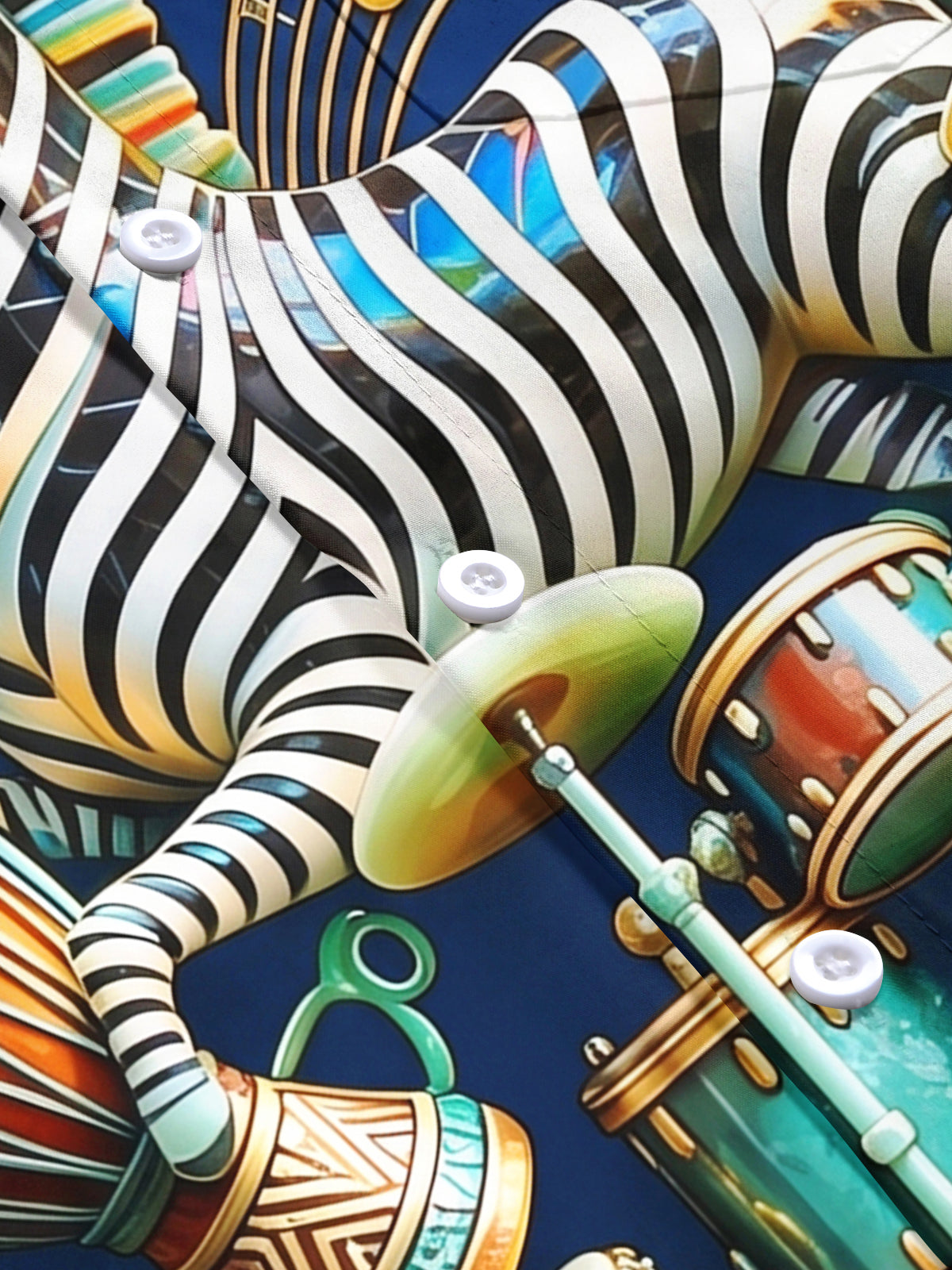 Oceanlyte Men's Graphic Zebra Drummer Print Short Sleeve Shirt with Chest Pocket