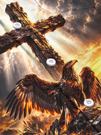 Oceanlyte Men's Graphic Wooden Cross And Eagle Print Long Sleeve Shirt with Chest Pocket