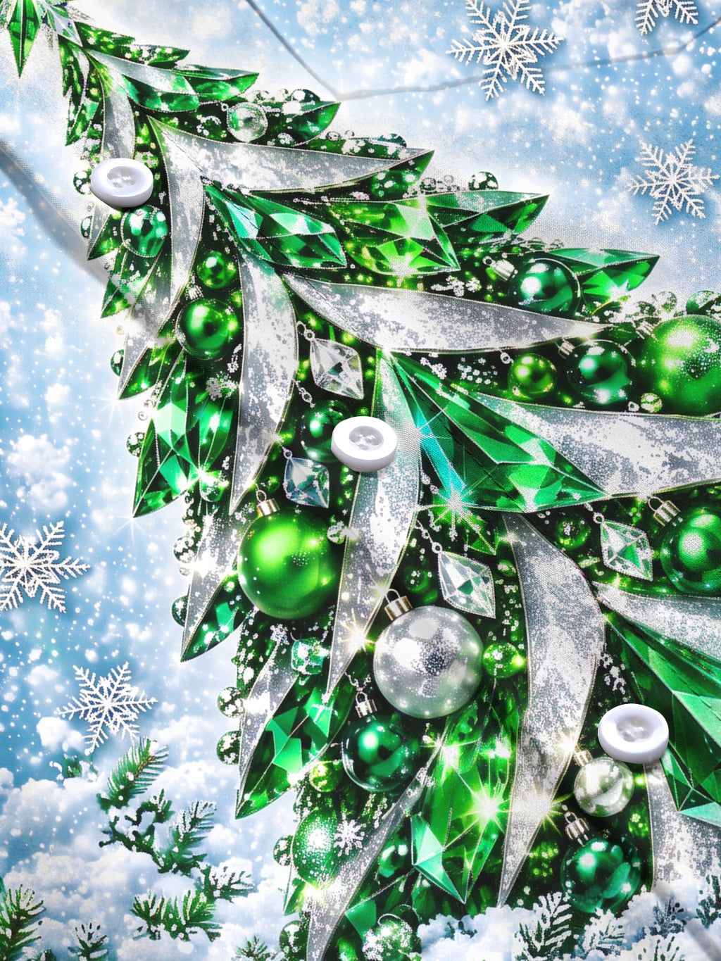 Oceanlyte Men's Long Sleeve Shirt - Christmas Tree With Ornaments And Snowflakes Print with Chest Pocket