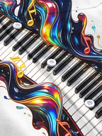 Oceanlyte Men's Graphic Piano Keyboard And Musical Notes Print Long Sleeve Shirt with Chest Pocket