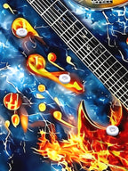 Oceanlyte Men's Hawaiian Electric Guitar Fire Print Short Sleeve Shirt with Chest Pocket