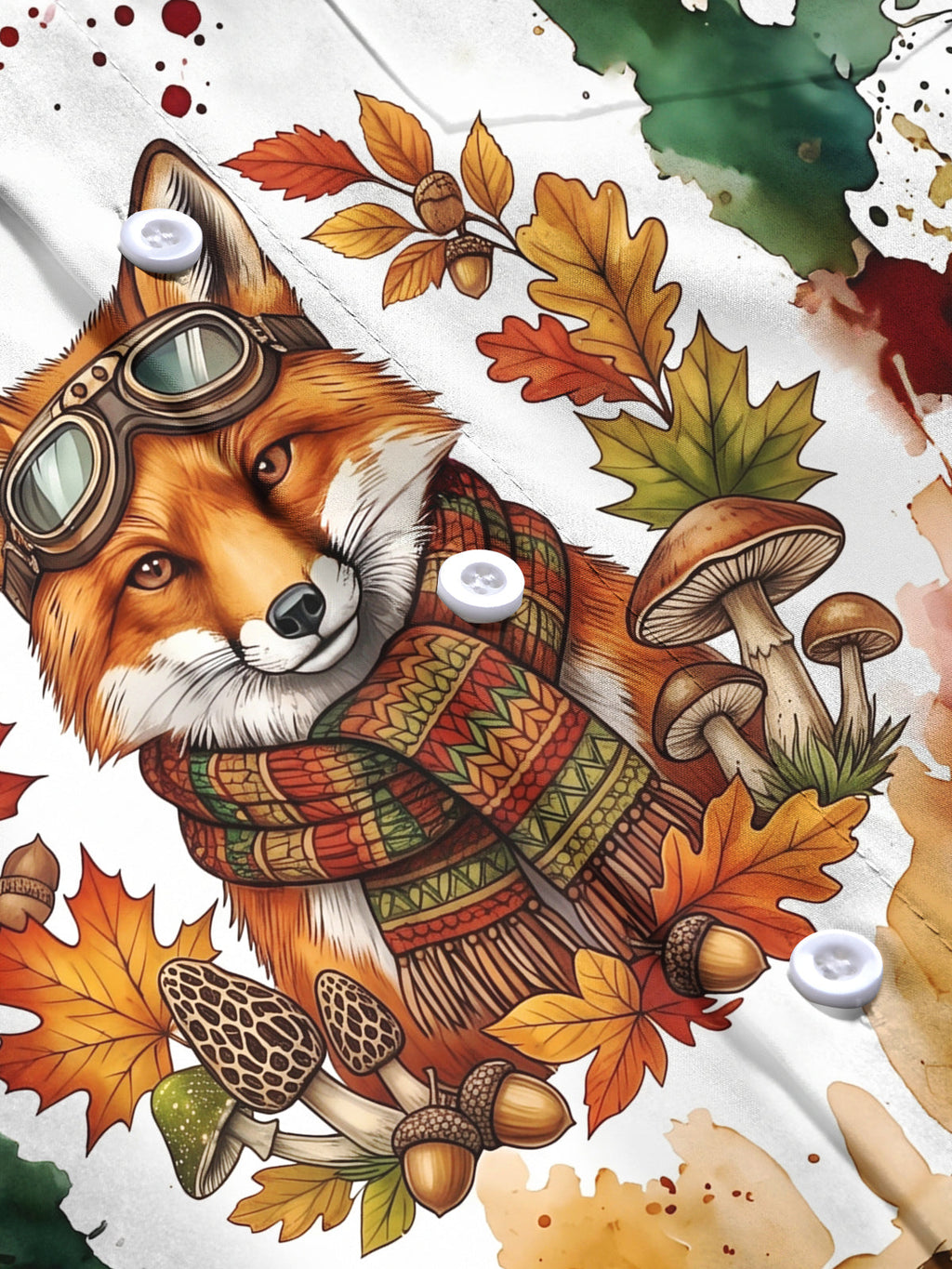 Oceanlyte Men's Graphic Fox With Goggles And Scarf Print Long Sleeve Shirt with Chest Pocket