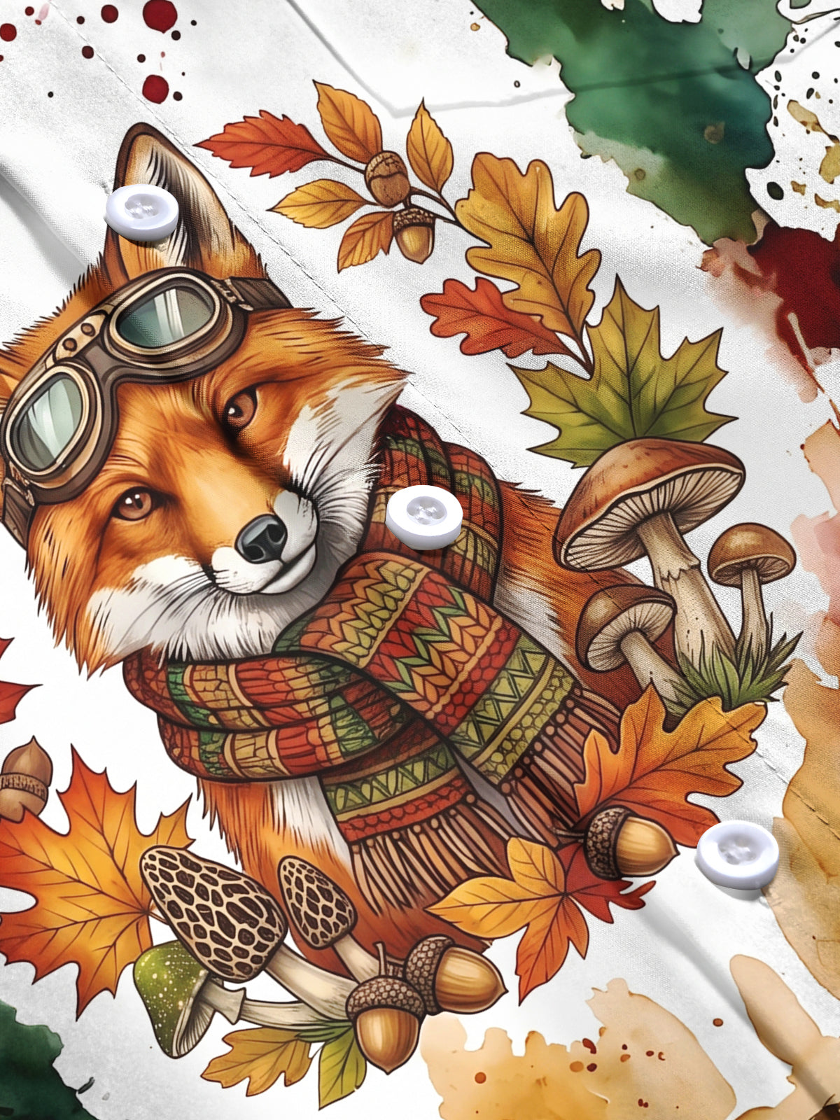 Oceanlyte Men's Graphic Fox With Goggles And Scarf Print Long Sleeve Shirt with Chest Pocket