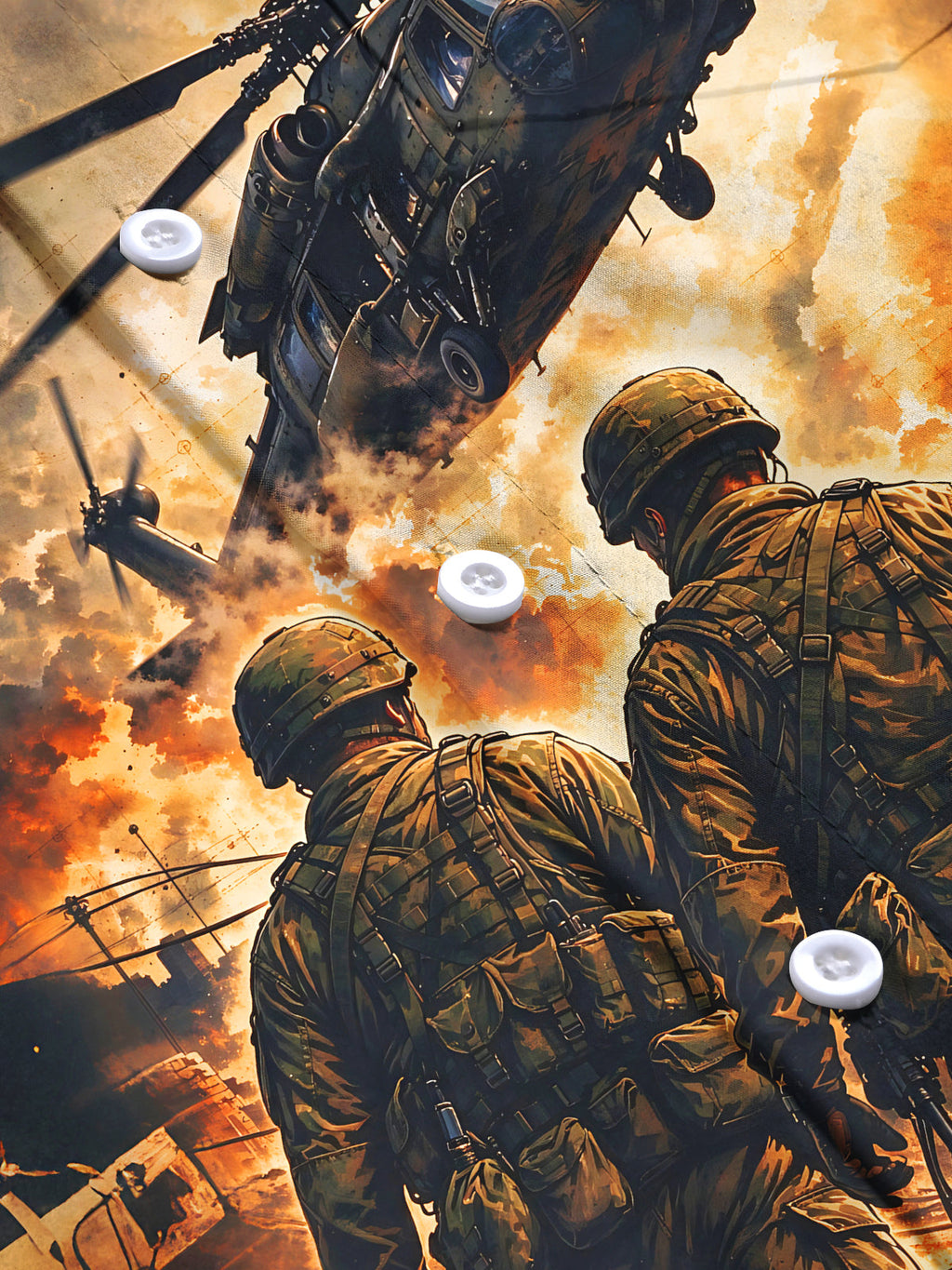 Oceanlyte Men's Long Sleeve Shirt - The "Ground Pounder" Military Soldiers And Helicopter Print with Chest Pocket