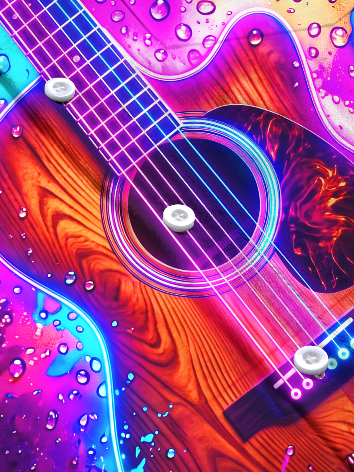 Oceanlyte Men's Long Sleeve Shirt - Acoustic Guitar With Neon Splash And Water Droplets Print with Chest Pocket