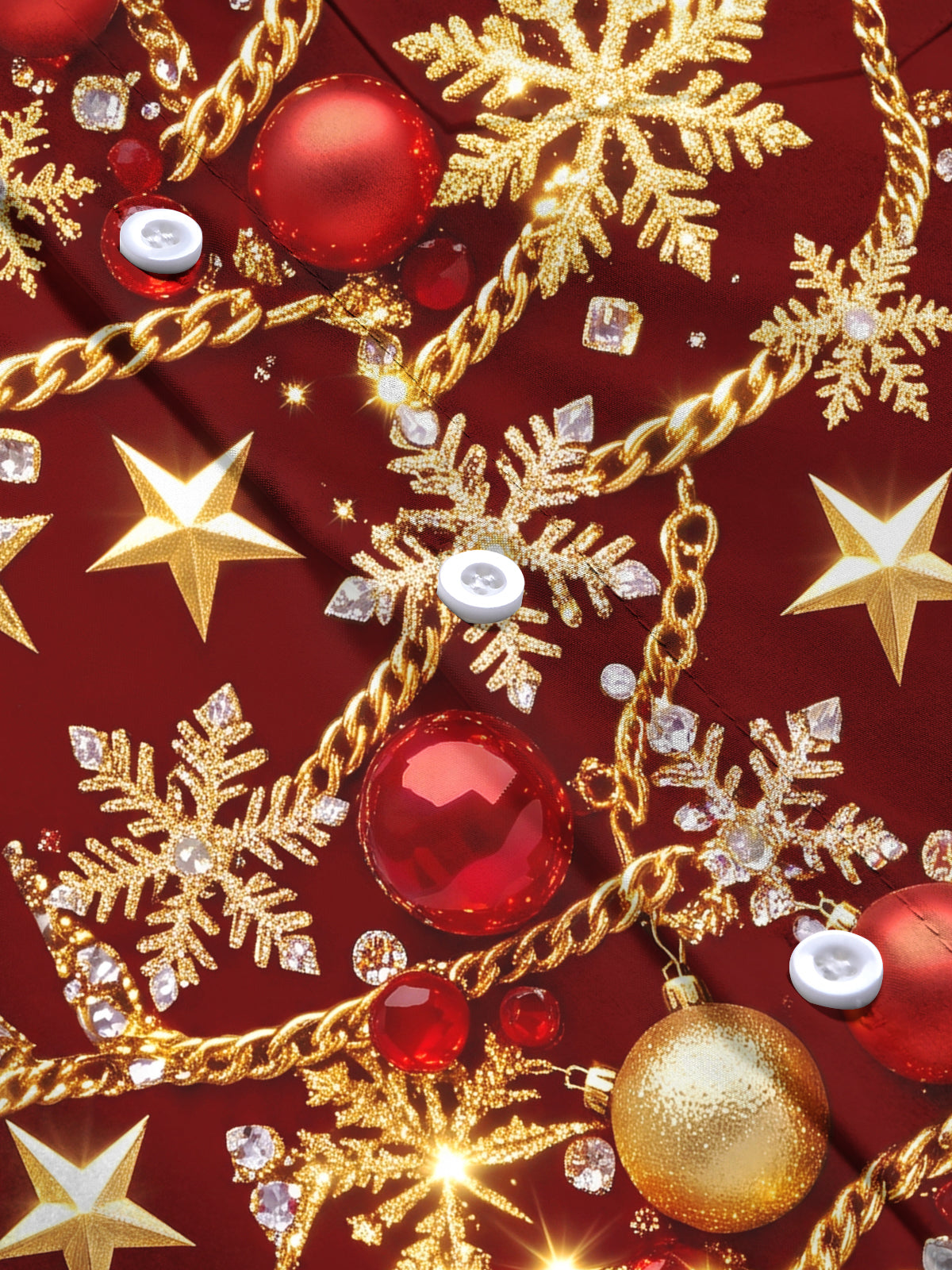 Oceanlyte Men's Christmas Ornaments And Snowflakes Print Long Sleeve Shirt with Chest Pocket