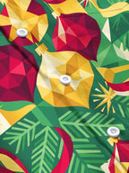 Oceanlyte Men's Long Sleeve Shirt - Geometric Christmas Ornaments And Pine Needles Print with Chest Pocket
