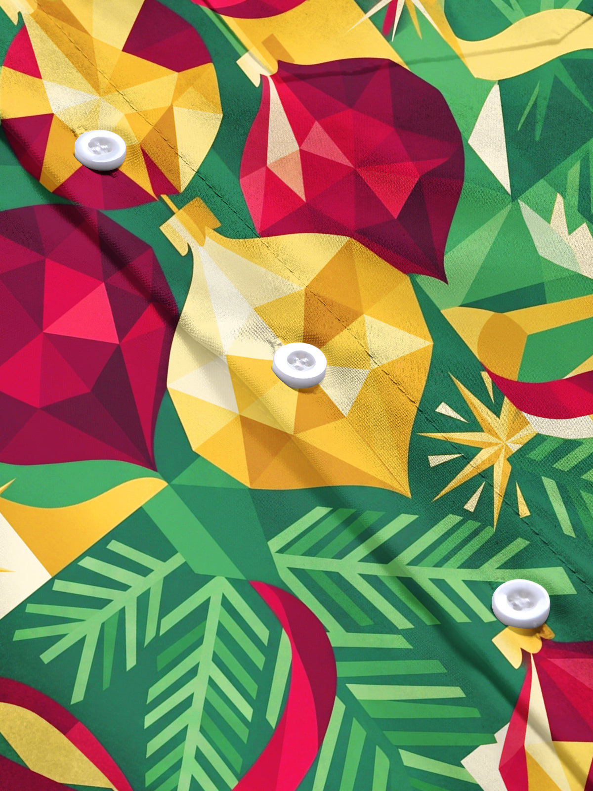 Oceanlyte Men's Long Sleeve Shirt - Geometric Christmas Ornaments And Pine Needles Print with Chest Pocket