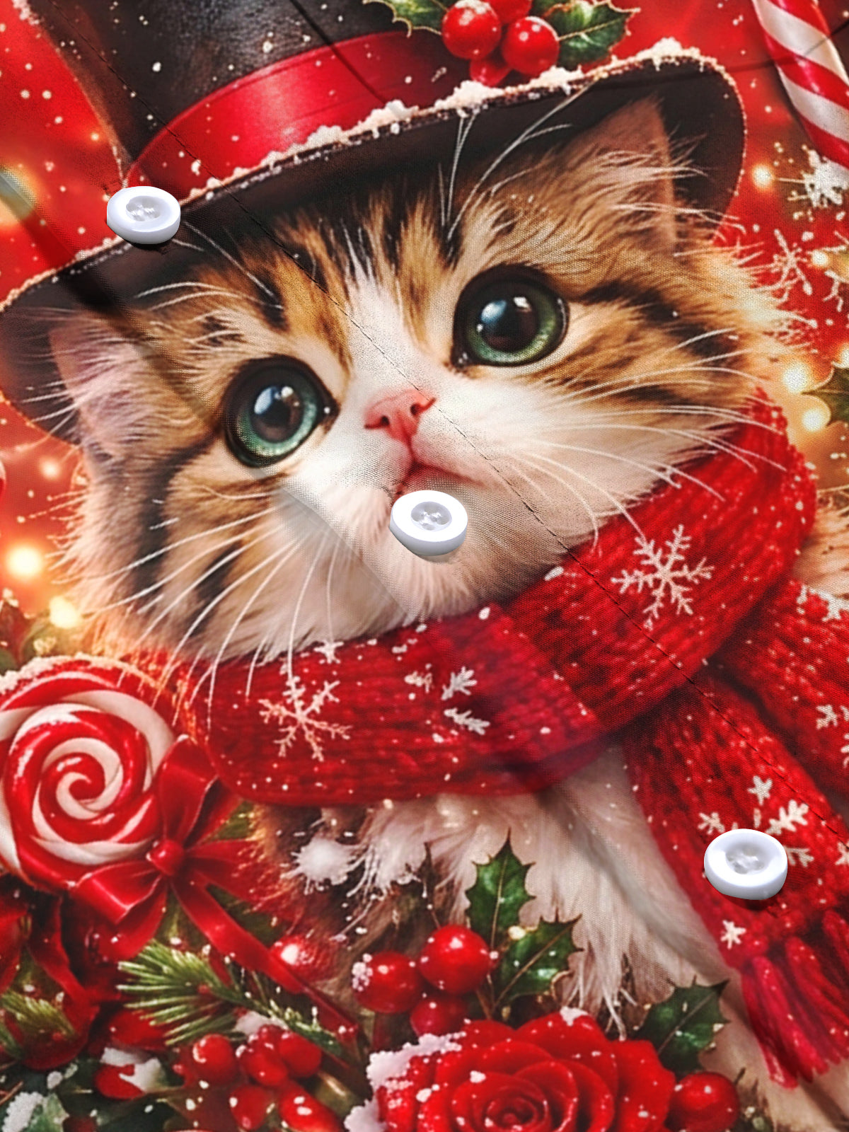 Oceanlyte Men's Christmas Cat With Top Hat And Scarf Print Long Sleeve Shirt with Chest Pocket