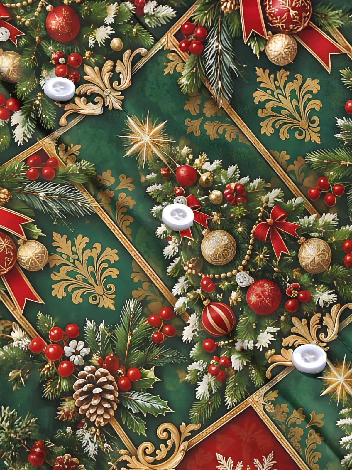 Oceanlyte Men's Printed Christmas Tree And Ornaments Print Long Sleeve Shirt with Chest Pocket