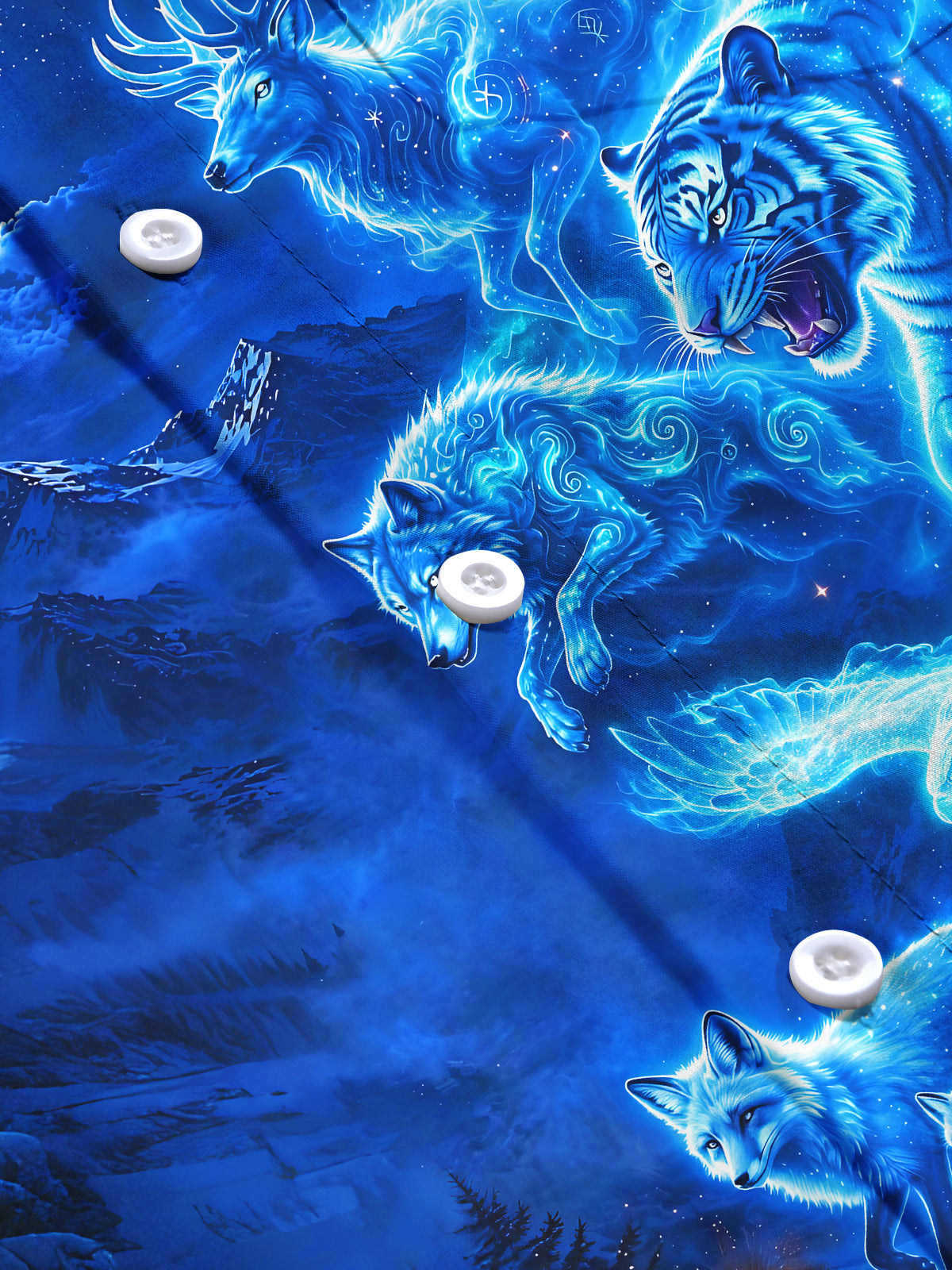 Oceanlyte Men's Fantasy Blue Beasts And Snow Mountain Print Long Sleeve Shirt with Chest Pocket