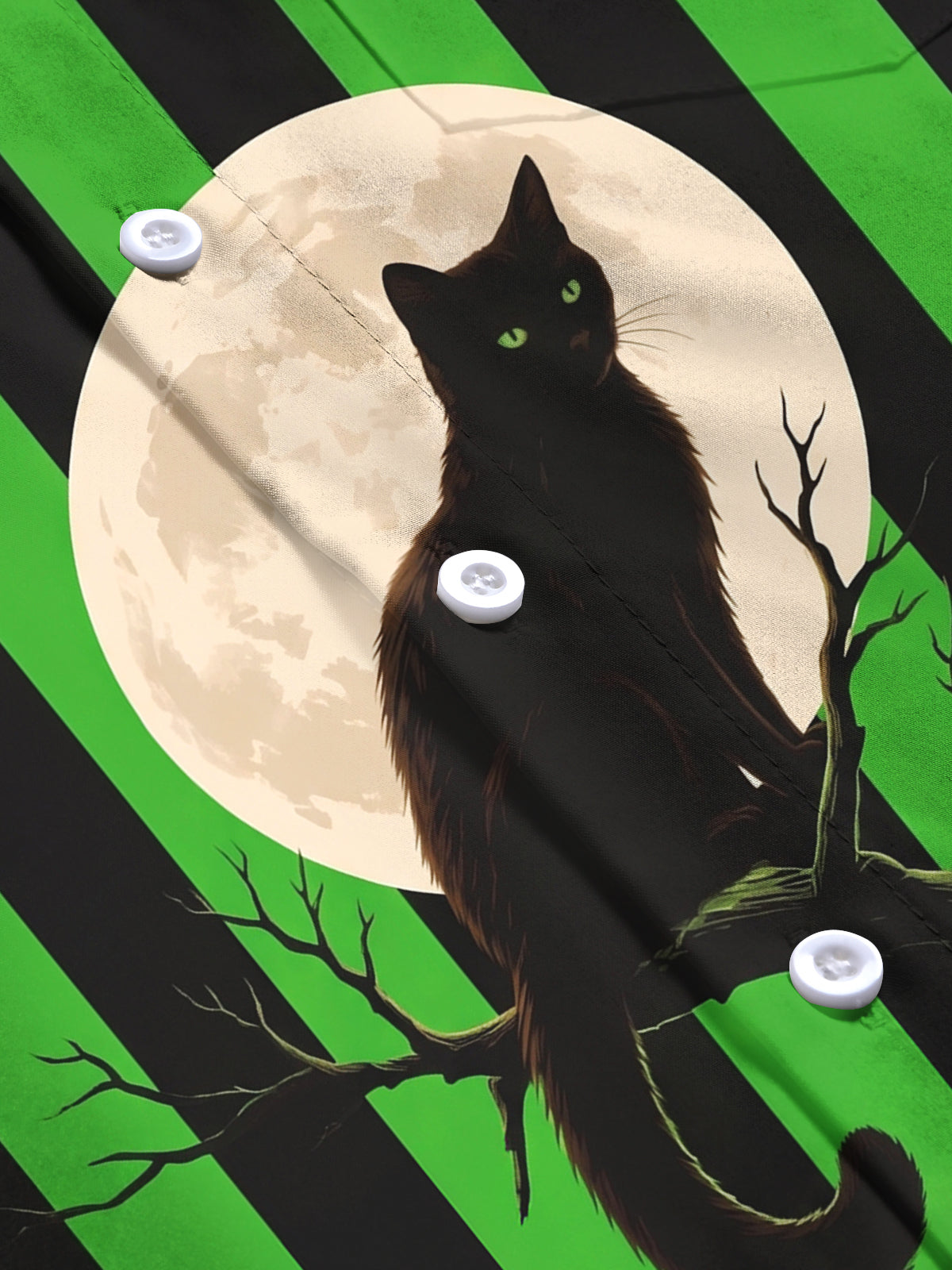 Oceanlyte Men's Long Sleeve Shirt - Halloween Black Cat On Tree Branch With Full Moon Print with Chest Pocket