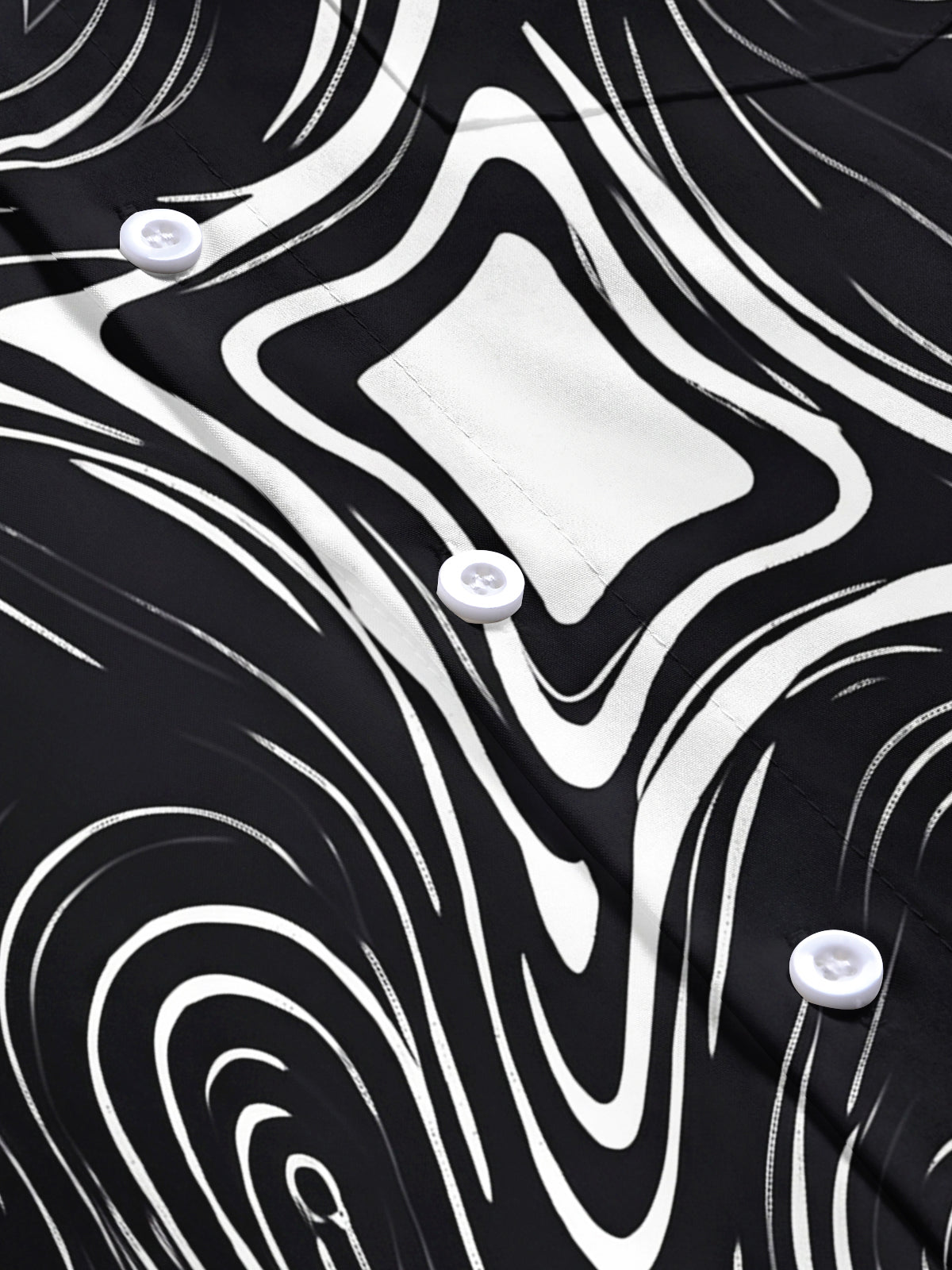 Oceanlyte Men's Abstract Swirling Black And White Lines Print Short Sleeve Shirt with Chest Pocket